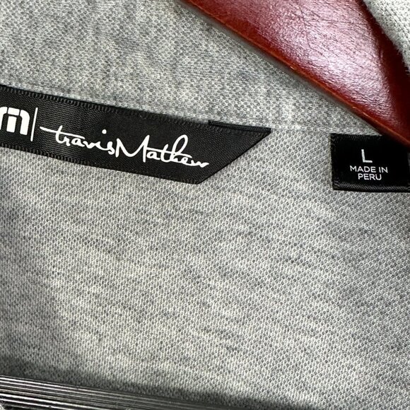 Travis Mathew Polo Shirt Mens Large Gray Stripe Short Sleeve Logo Split Hem - Picture 11 of 11